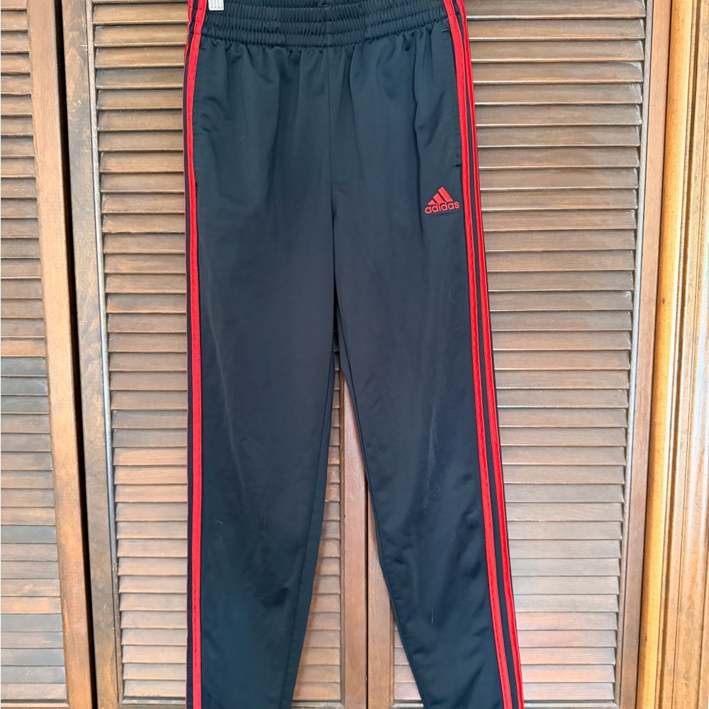 adidas Black Joggers with Red Side Stripes - Kids